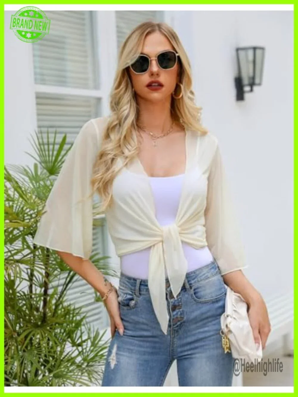 Women's Short Cardigan Bolero Sheer Shrug Tie Open Front Bell Sleeve Cropped